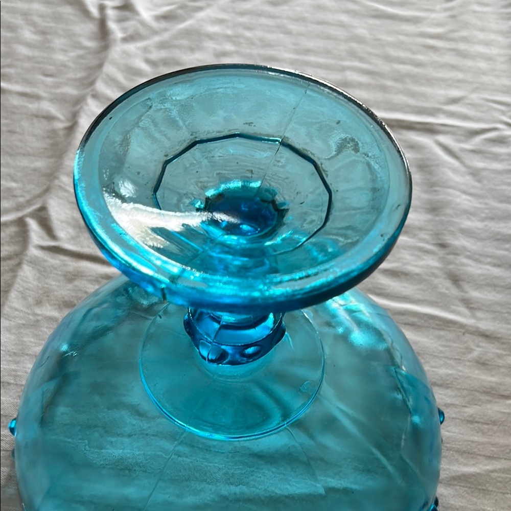 Indiana Glass Blue Pedestal Bowl - Picture 4 of 4